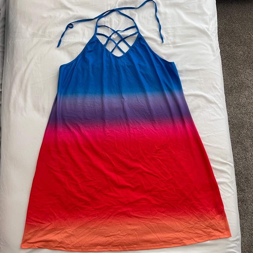 SHEIN Blue and Red Gradient Swim Sarong